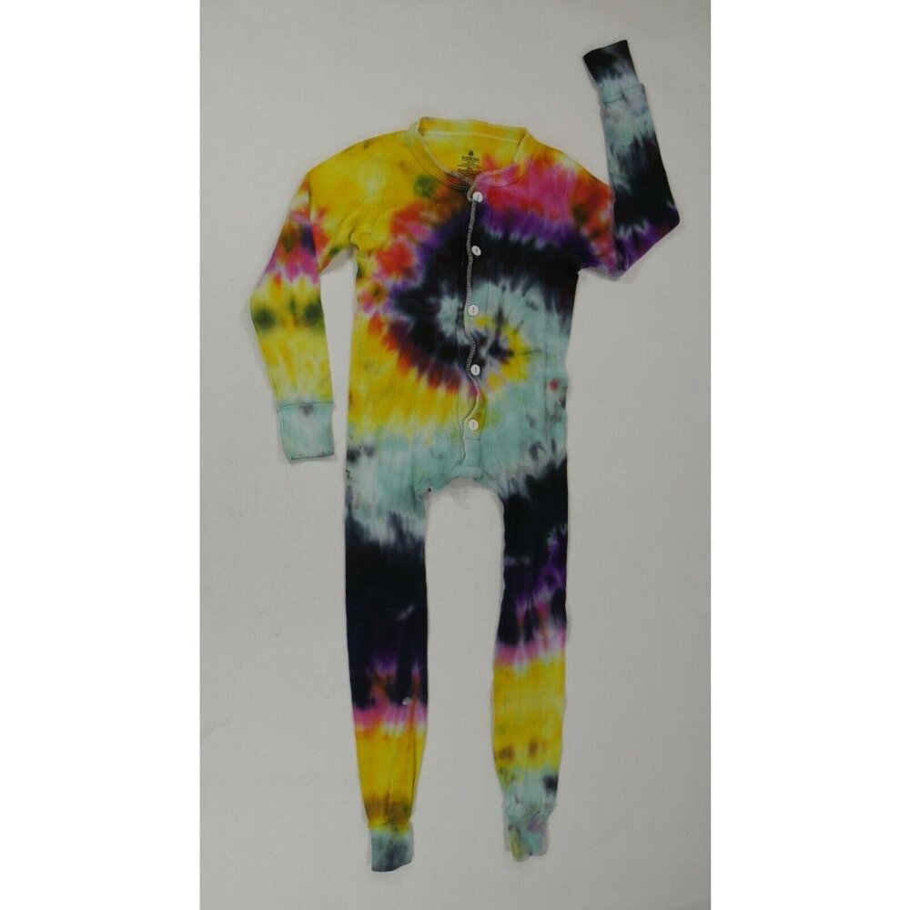 Indera Youth Tie Dyed Union Suit Long Johns Rear Flap Seat Child Small EUC